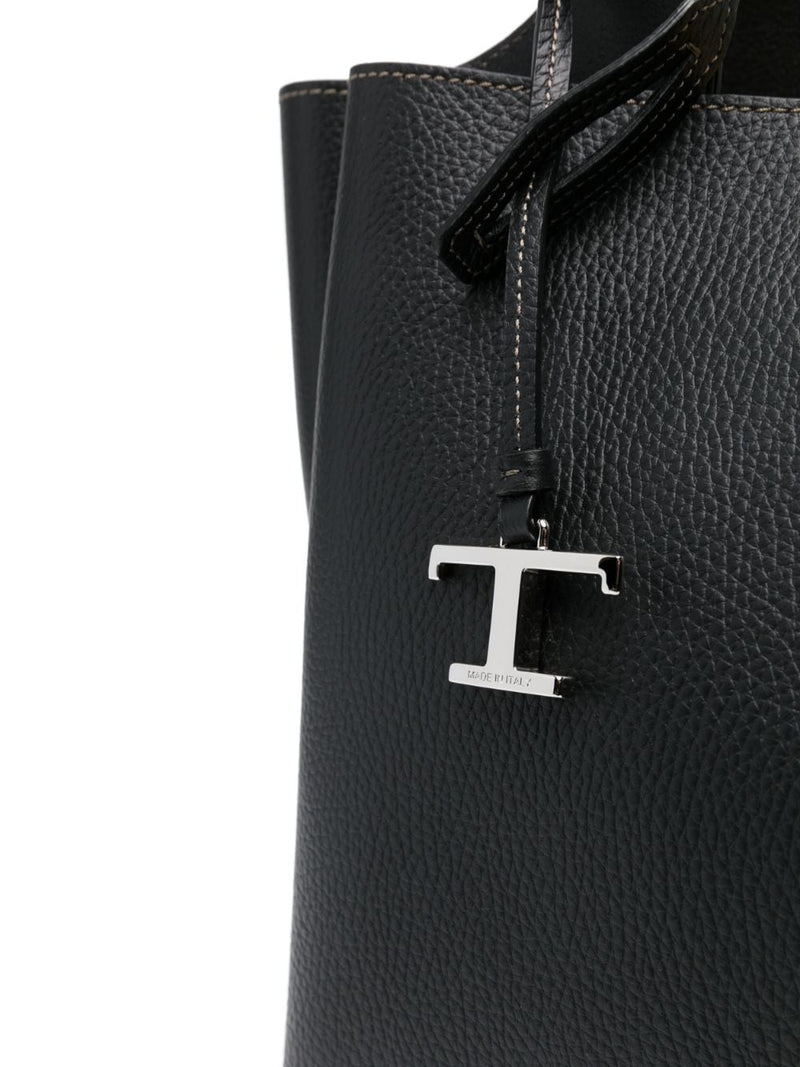 Tods Pebbled Leather Tote Bag — Black