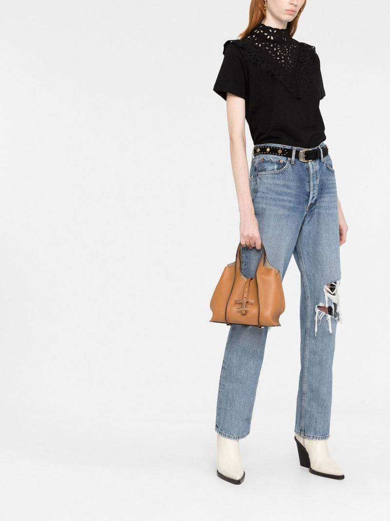Tods Pebbled Leather Shoulder Bag — Brown
