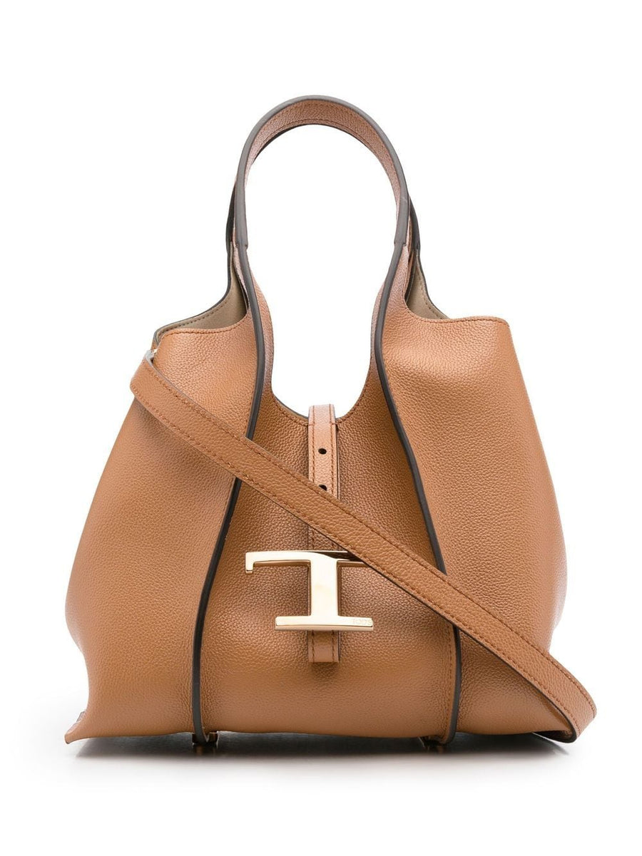 Tods Pebbled Leather Shoulder Bag — Brown