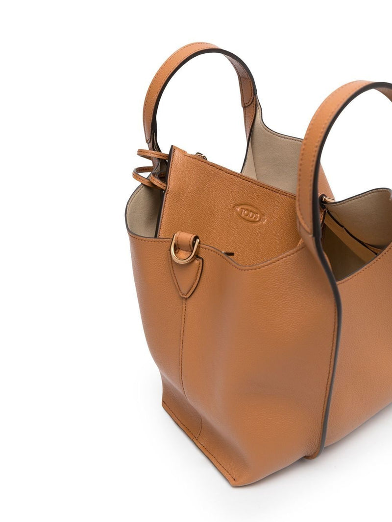 Tods Pebbled Leather Shoulder Bag — Brown