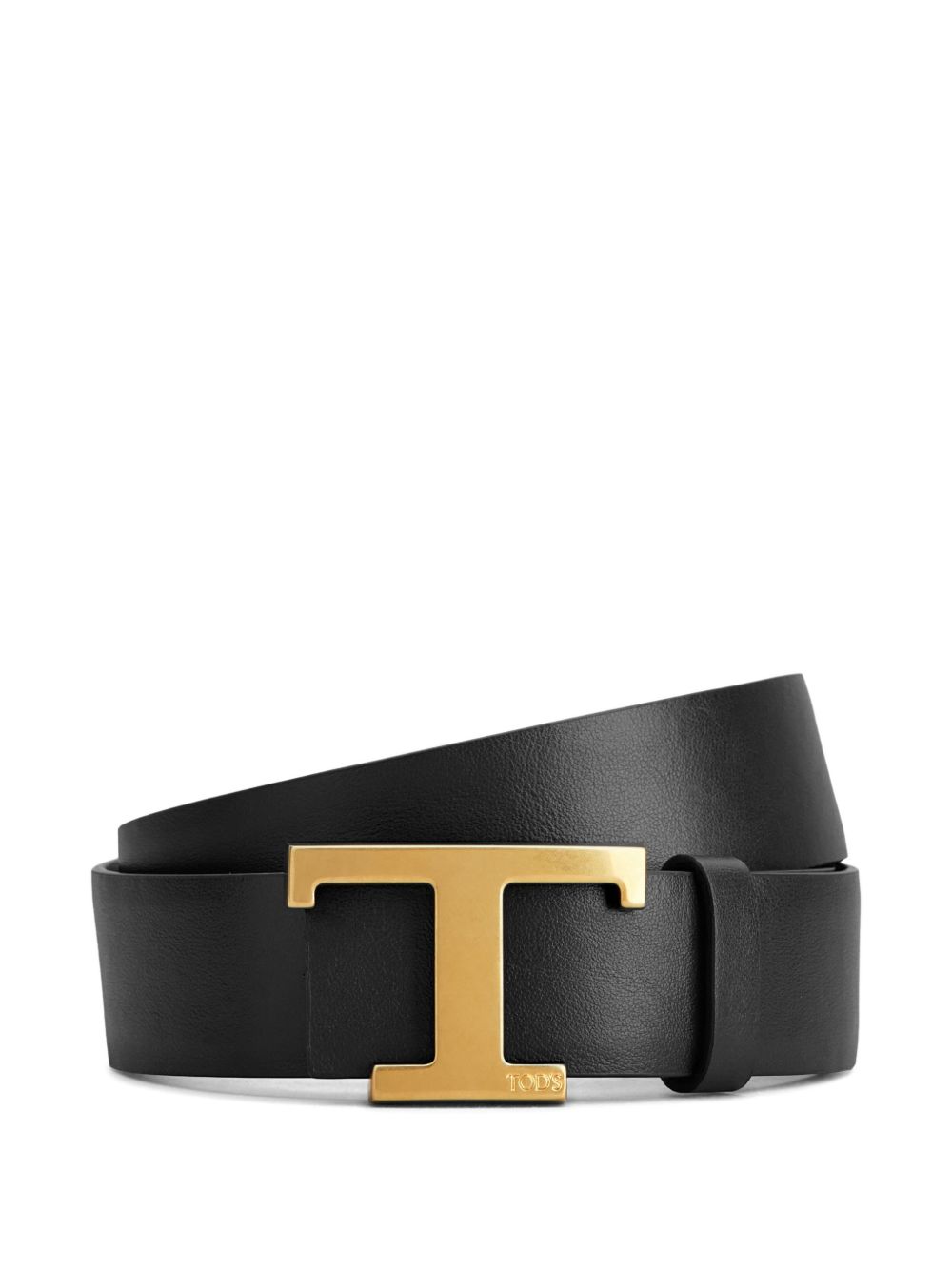 Tods Logo-Buckle Leather Belt — Black Calf