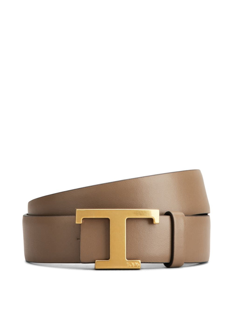 Tods Logo-Buckle Leather Belt — Black Calf
