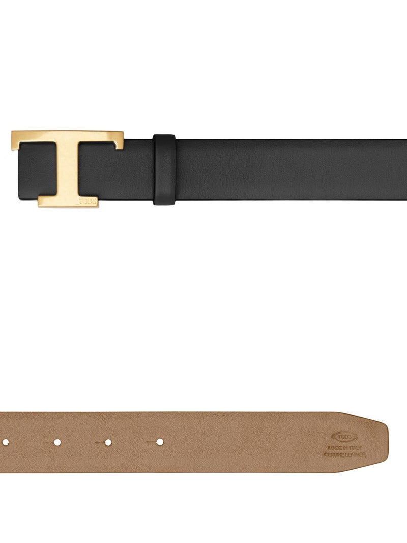 Tods Logo-Buckle Leather Belt — Black Calf