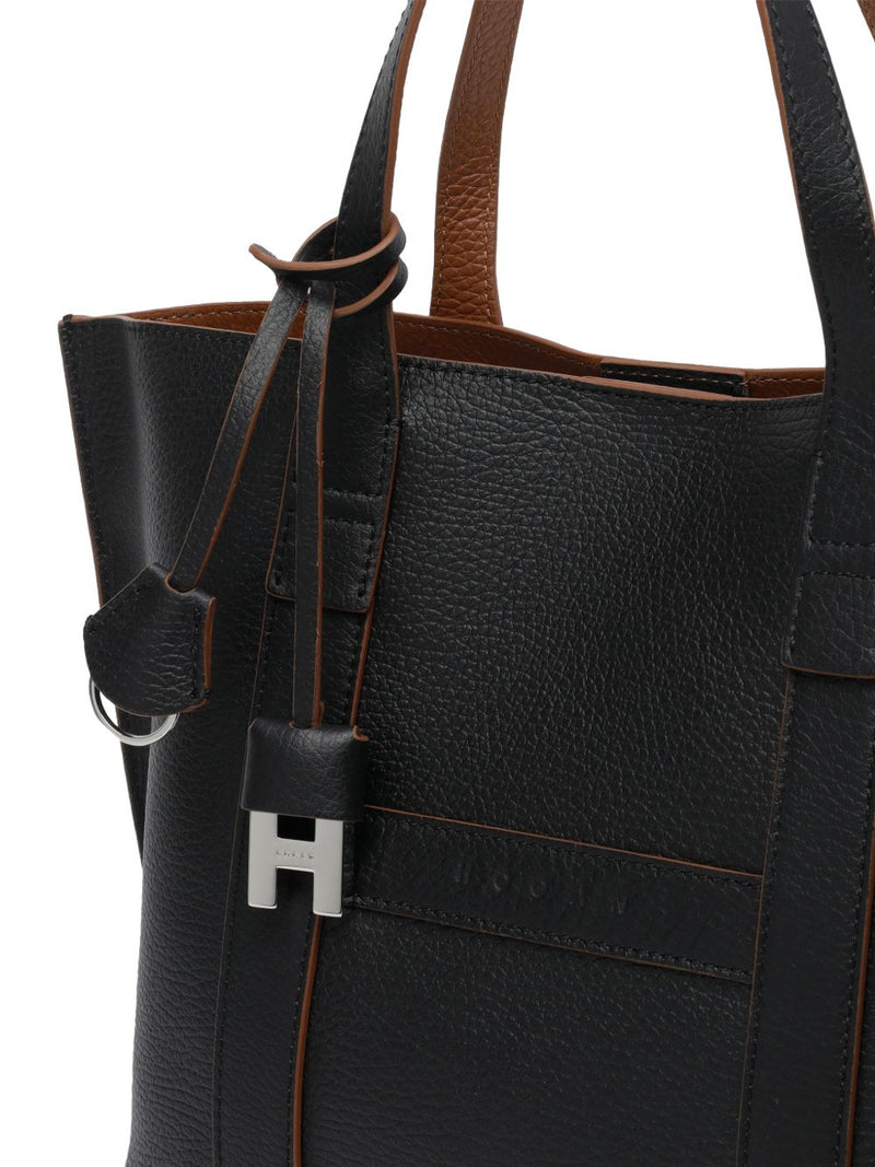 Hogan Grained Leather Tote Bag — Black