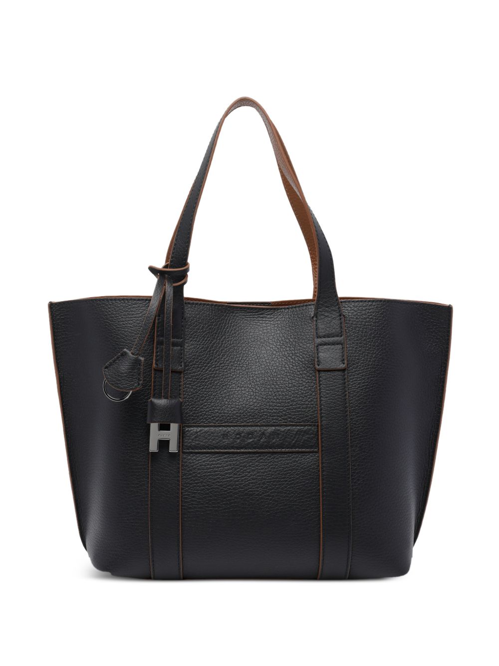 Hogan Grained Leather Tote Bag — Black