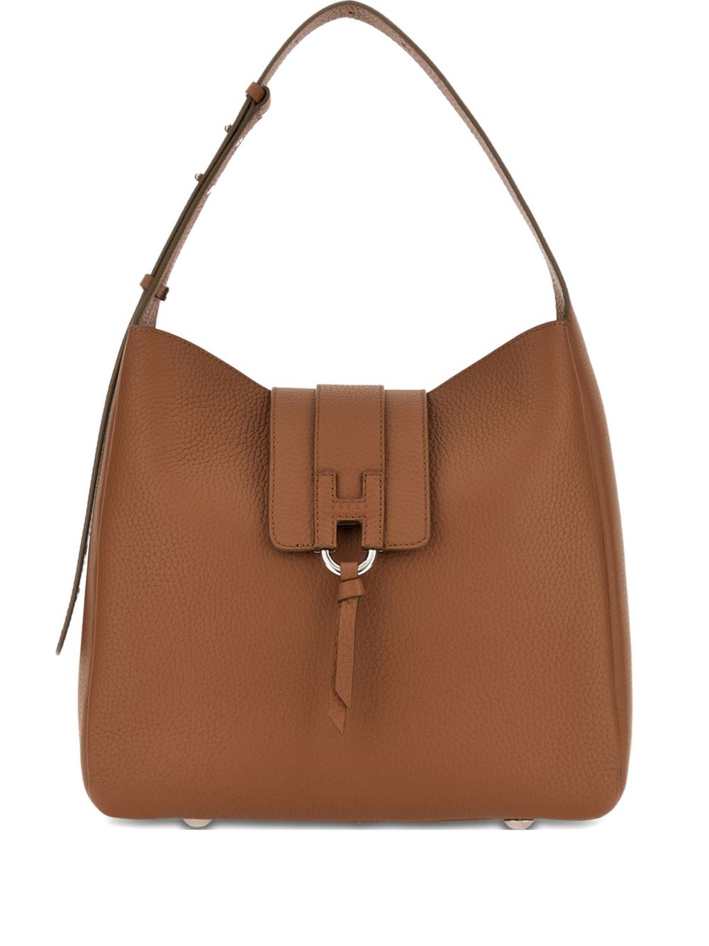 Hogan Pebble Grain Leather Shoulder Bag — Brown