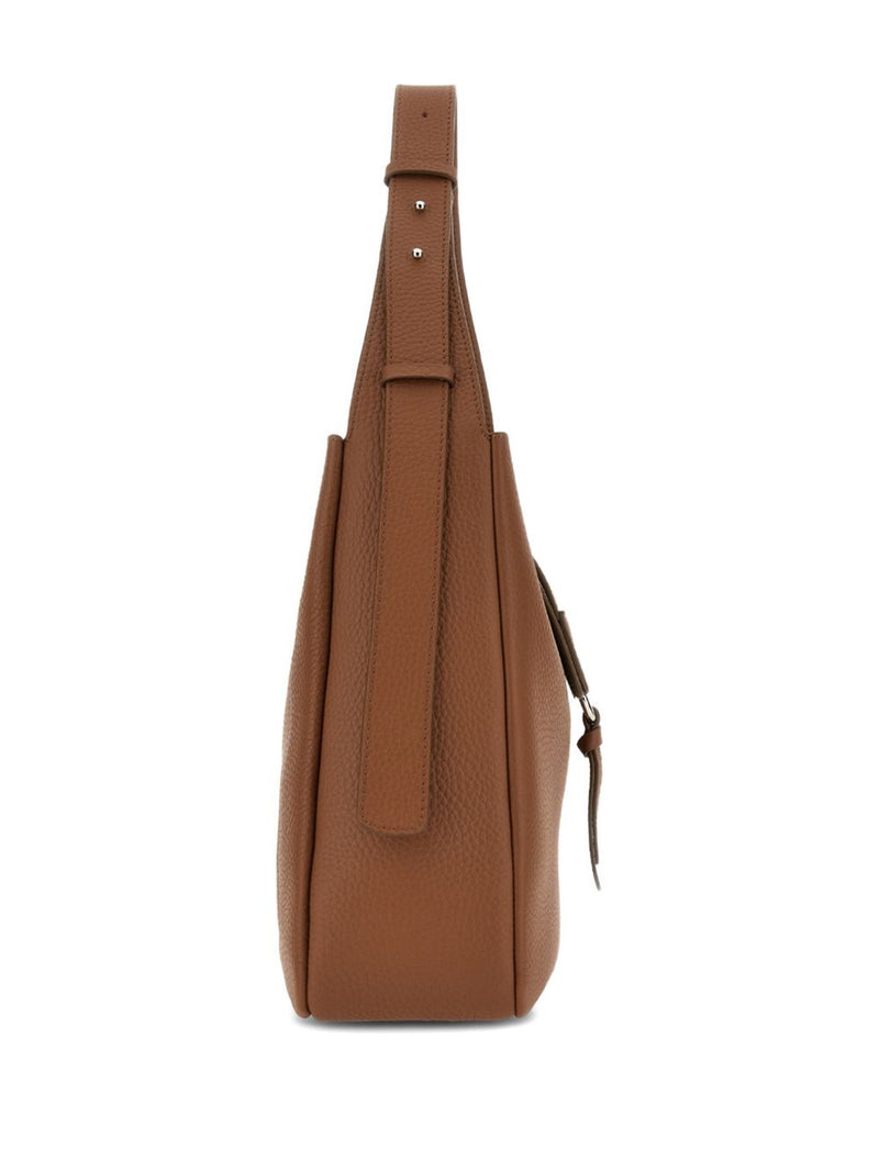 Hogan Pebble Grain Leather Shoulder Bag — Brown