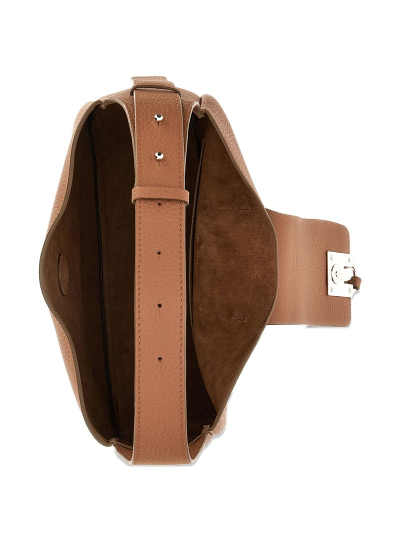 Hogan Pebble Grain Leather Shoulder Bag — Brown