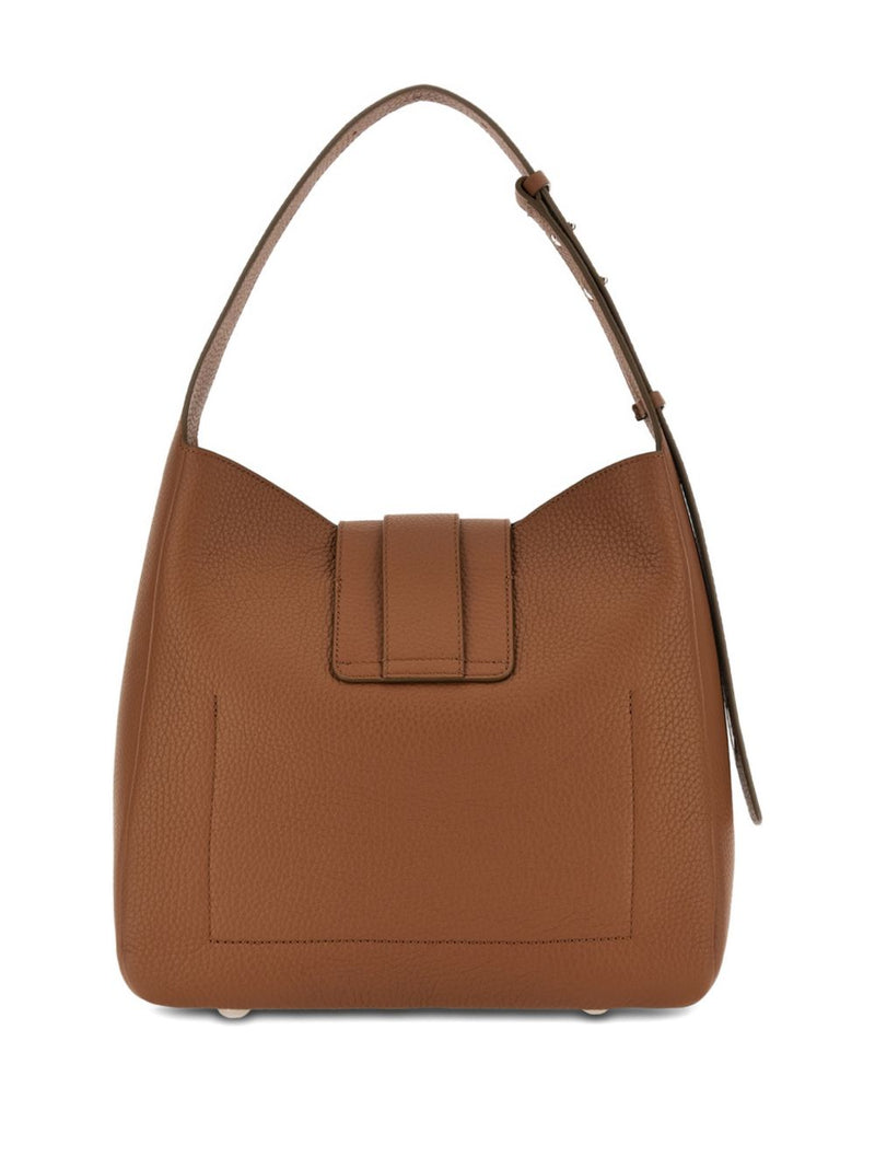 Hogan Pebble Grain Leather Shoulder Bag — Brown