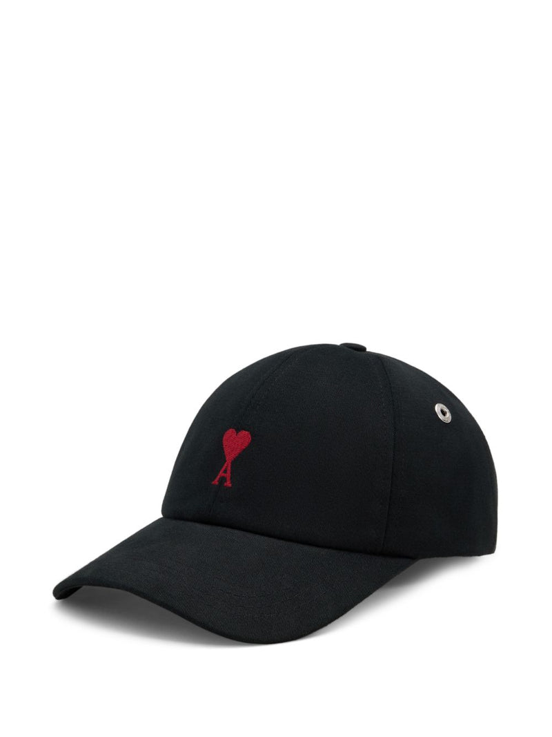 Ami Paris Embroidered Logo Baseball Cap — Black Cotton Gabardine Caps