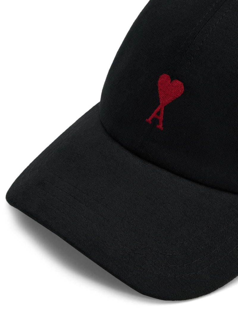 Ami Paris Embroidered Logo Baseball Cap — Black Cotton Gabardine Caps