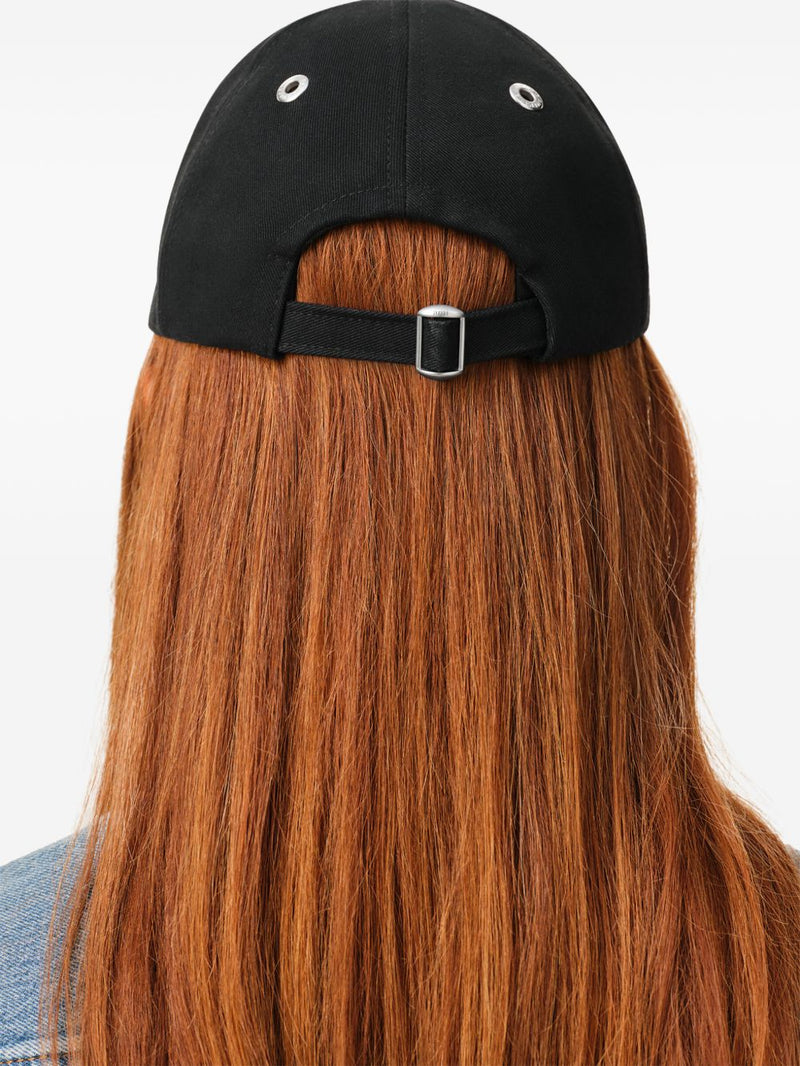 Ami Paris Embroidered Logo Baseball Cap — Black Cotton Gabardine Caps