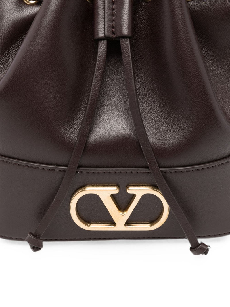 Valentino Garavani Vlogo Bucket Leather Shoulder Bag — Brown