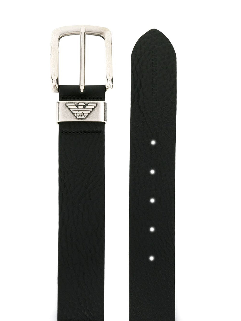 Emporio Armani Logo Plaque Leather Belt — Black