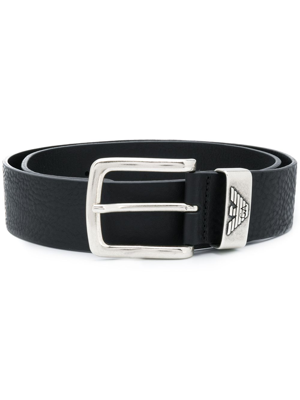Emporio Armani Logo Plaque Leather Belt — Black
