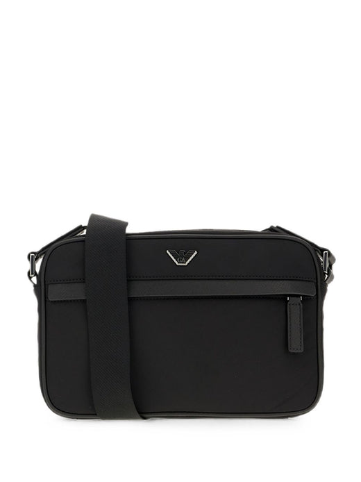 Emporio Armani Logo-Embossed Nylon Crossbody Bag — Black
