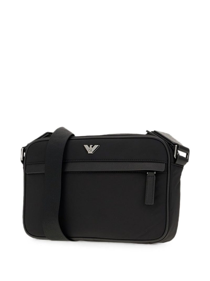 Emporio Armani Logo-Embossed Nylon Crossbody Bag — Black