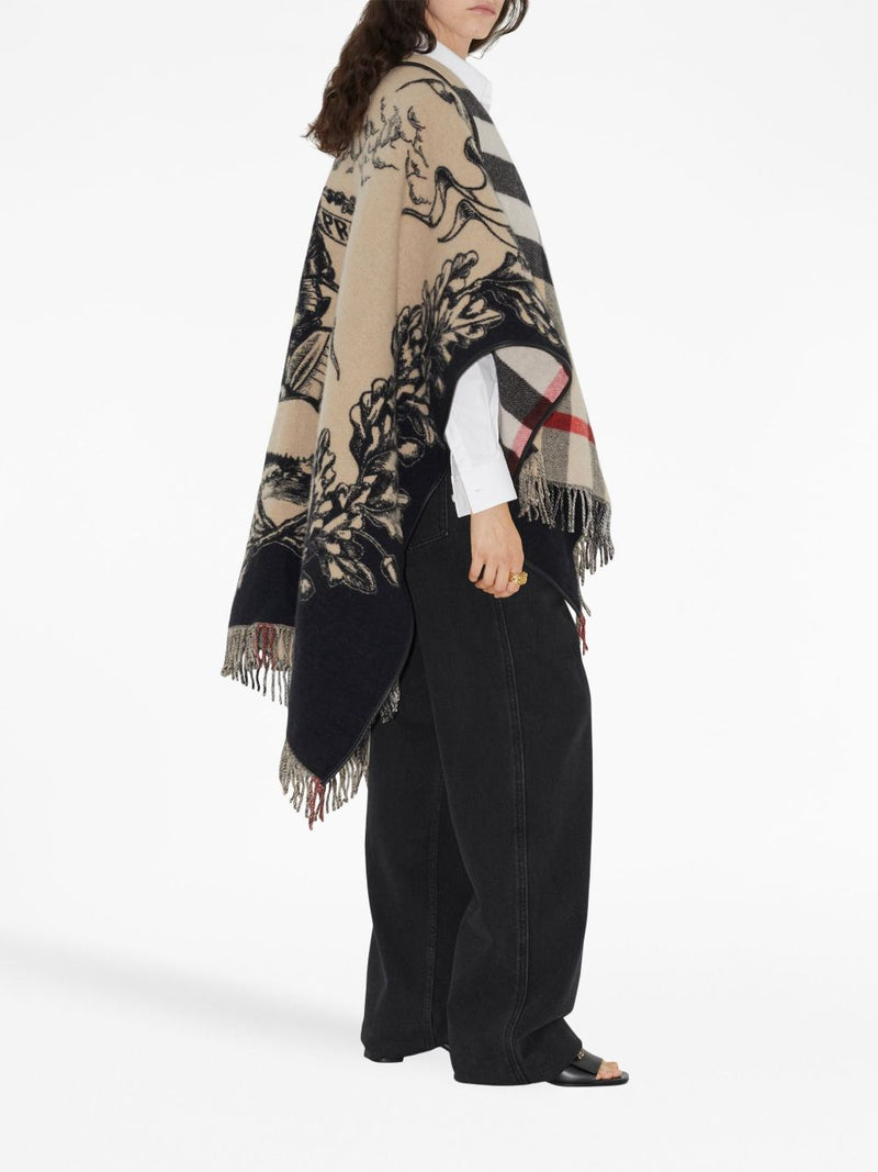 Burberry Equestrian Knight Motif Wool Shawl — Beige Shawls