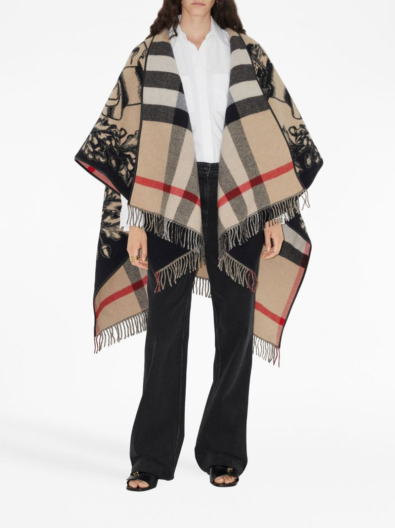Burberry Equestrian Knight Motif Wool Shawl — Beige Shawls