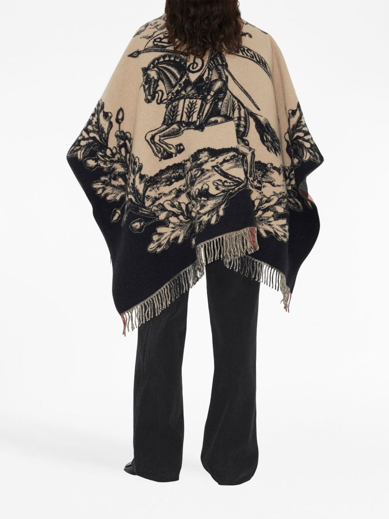 Burberry Equestrian Knight Motif Wool Shawl — Beige Shawls