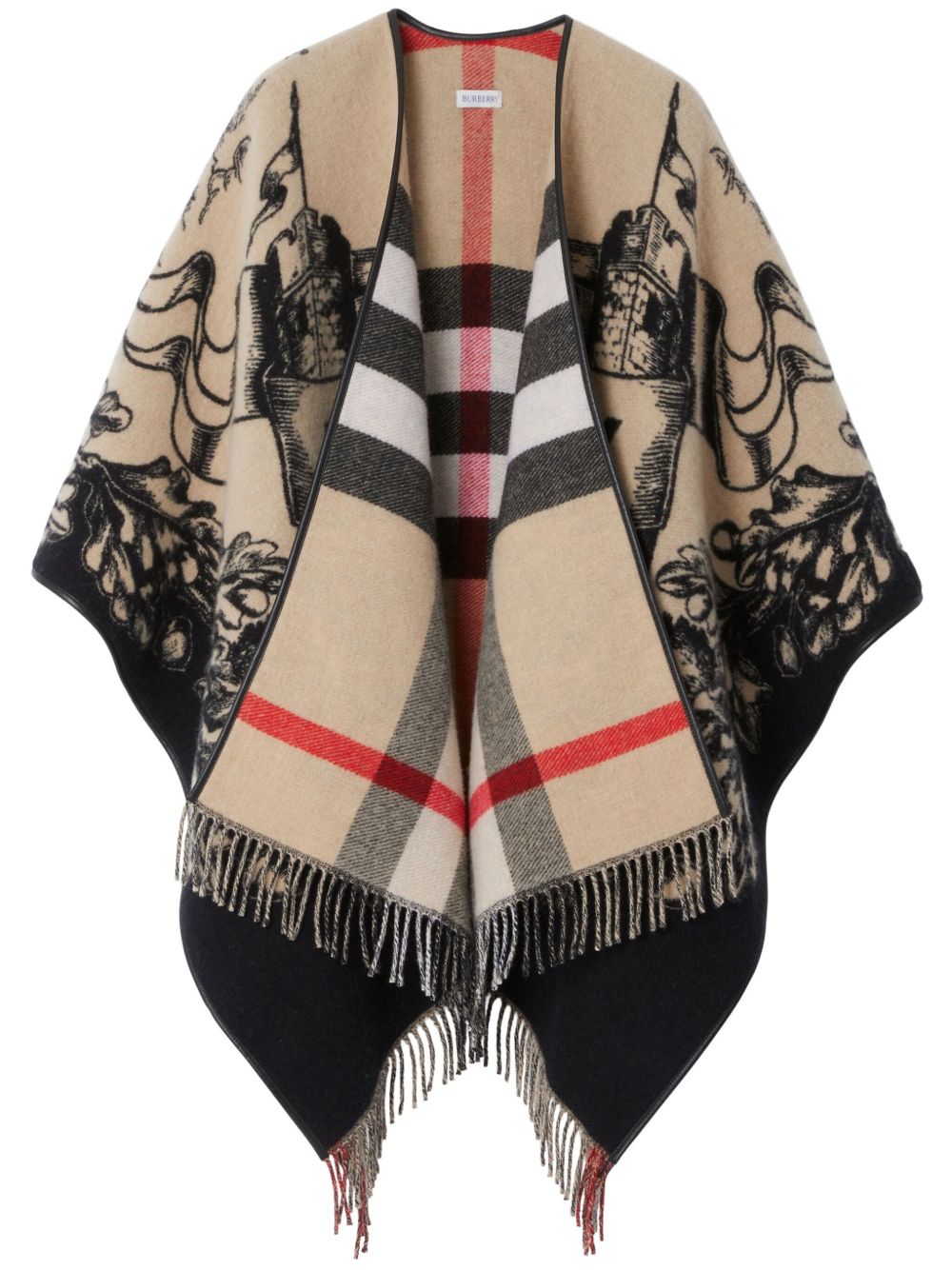 Burberry Equestrian Knight Motif Wool Shawl — Beige Shawls