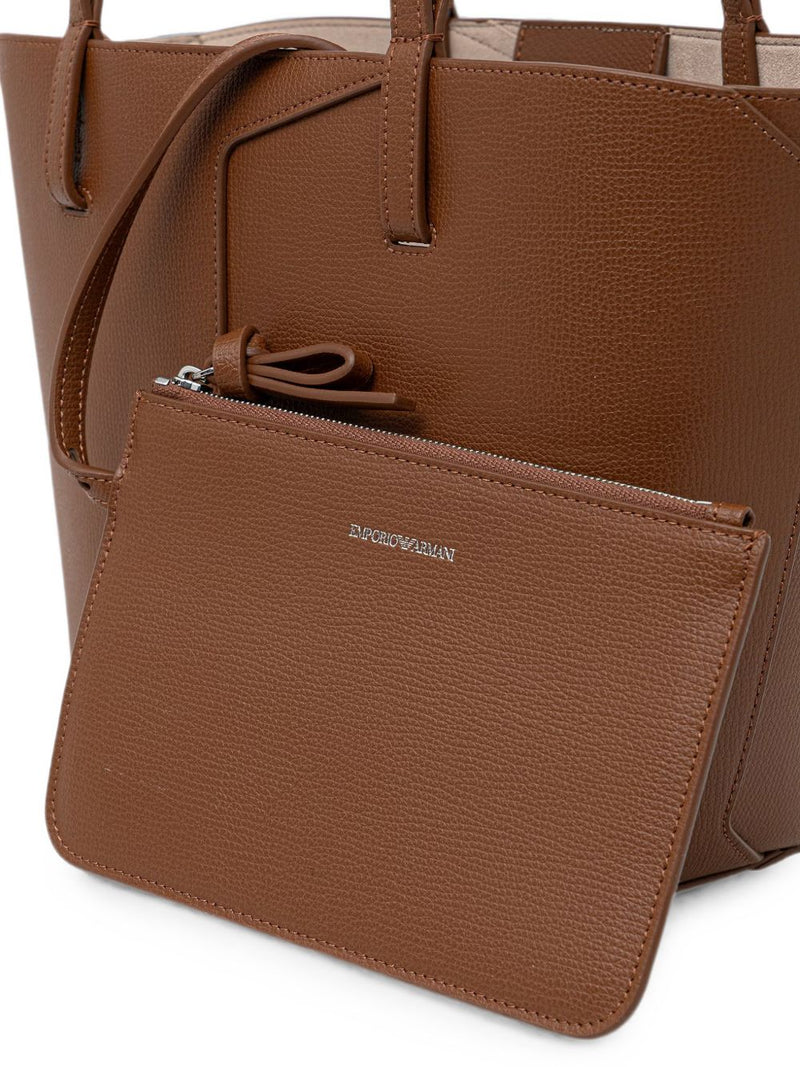 Emporio Armani Textured Leather Shoulder Bag — Brown