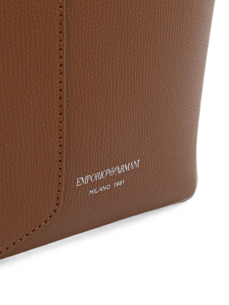 Emporio Armani Textured Leather Shoulder Bag — Brown