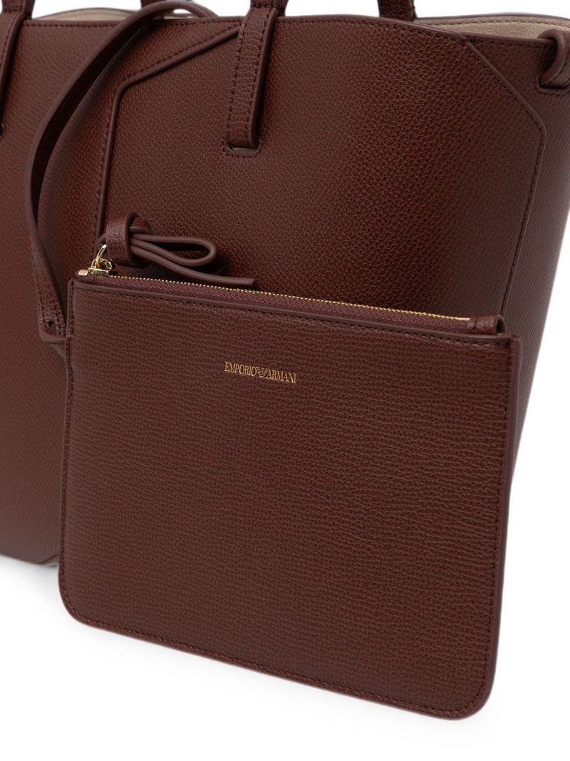 Emporio Armani Pebbled Leather Tote Bag — Brown