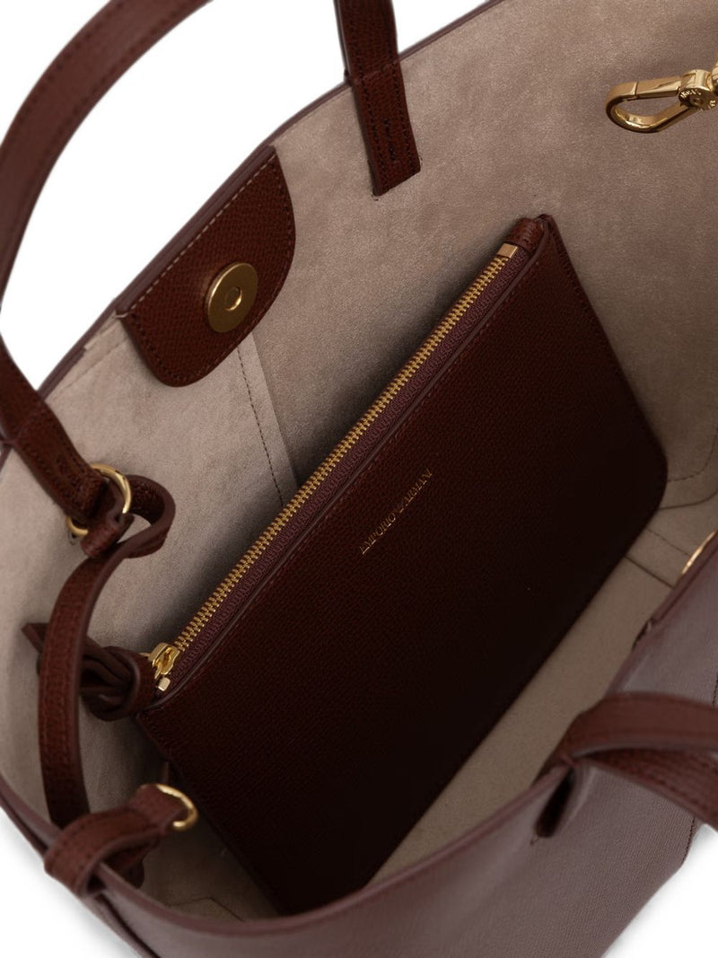 Emporio Armani Pebbled Leather Tote Bag — Brown