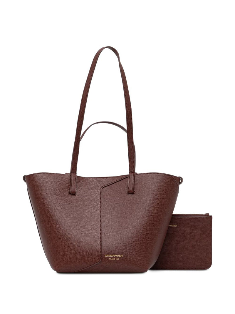 Emporio Armani Pebbled Leather Tote Bag — Brown