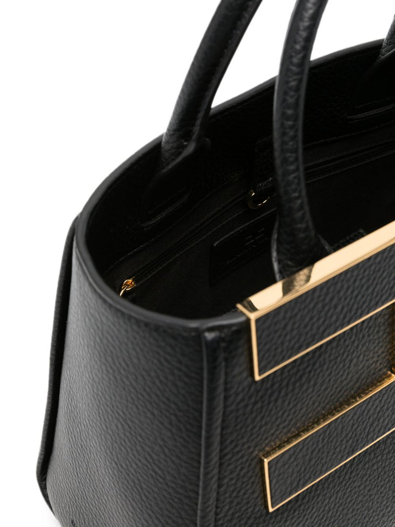 Elisabetta Franchi Pebbled Faux Leather Shoulder Bag — Black