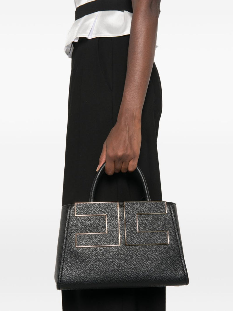 Elisabetta Franchi Pebbled Faux Leather Shoulder Bag — Black