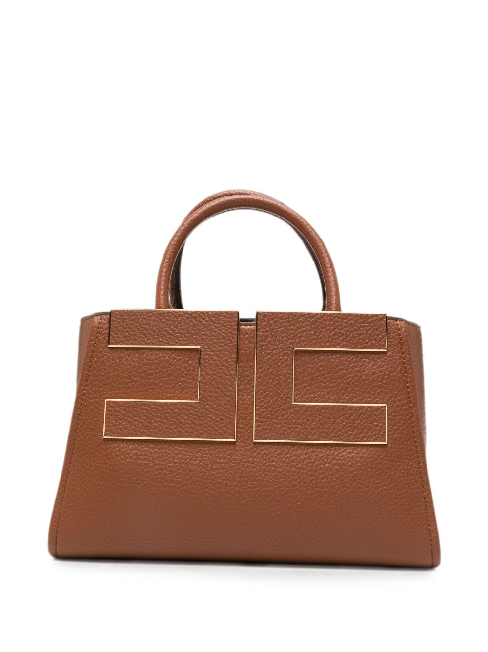 Elisabetta Franchi Geometric Gold-Tone Plaque Tote Bag — Brown