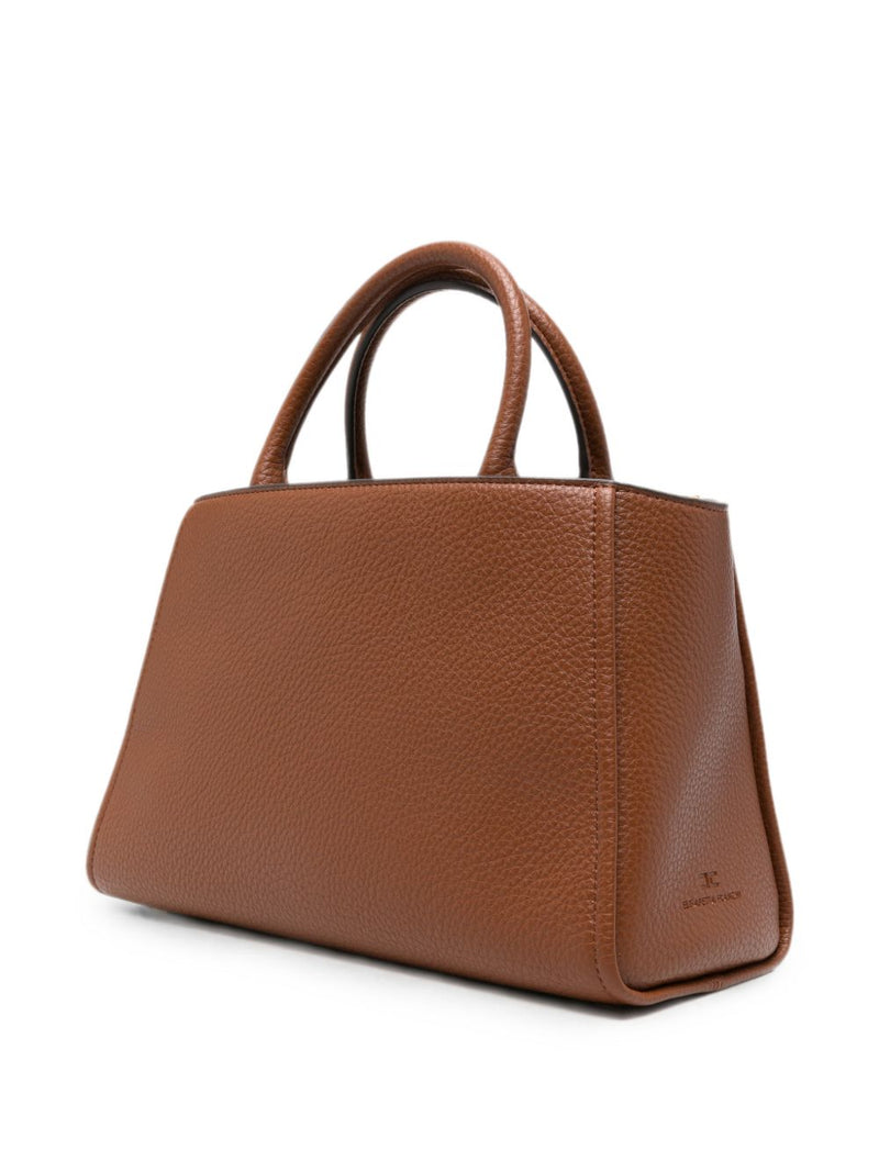 Elisabetta Franchi Geometric Gold-Tone Plaque Tote Bag — Brown