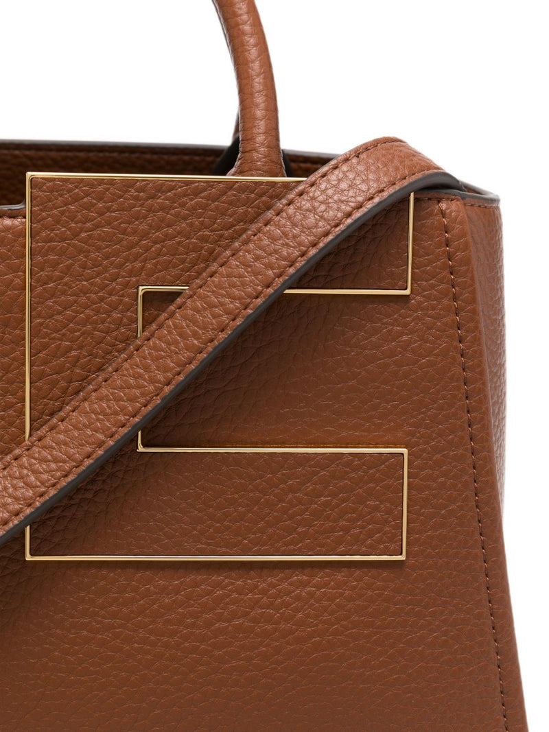 Elisabetta Franchi Geometric Gold-Tone Plaque Tote Bag — Brown