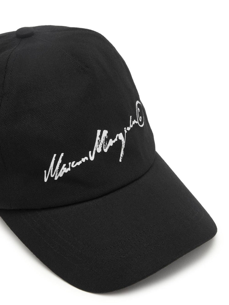 Mm6 Maison Margiela Signature Embroidered Baseball Cap — Black Caps