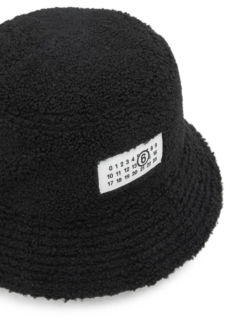 Mm6 Maison Margiela Reversible Teddy Fleece Bucket Hat — Black And Nylon