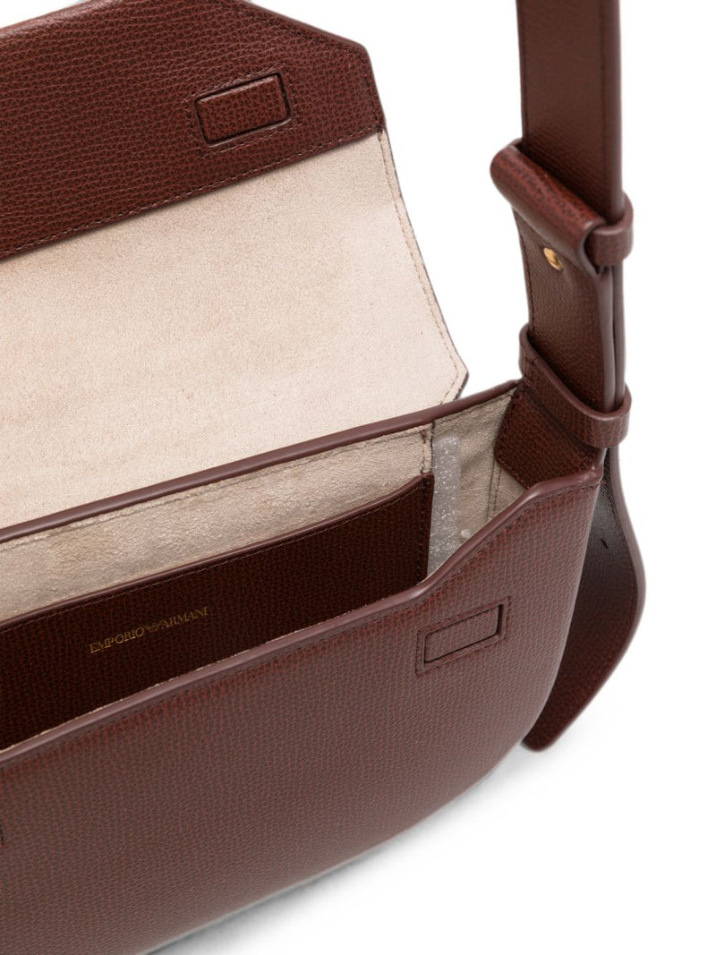 Emporio Armani Textured Leather Crossbody Bag — Brown
