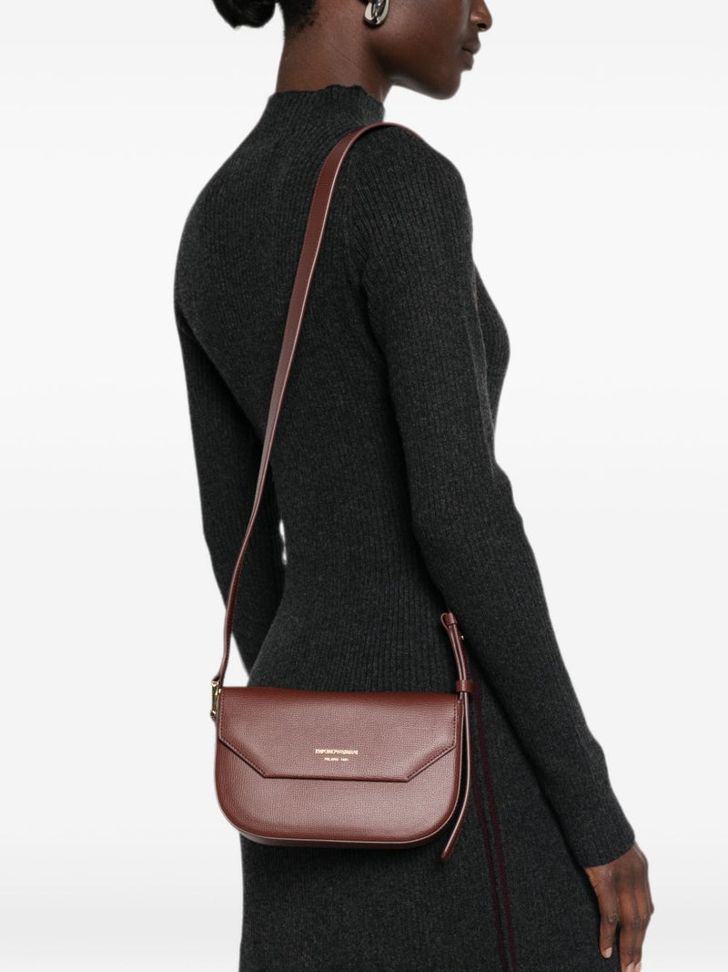 Emporio Armani Textured Leather Crossbody Bag — Brown