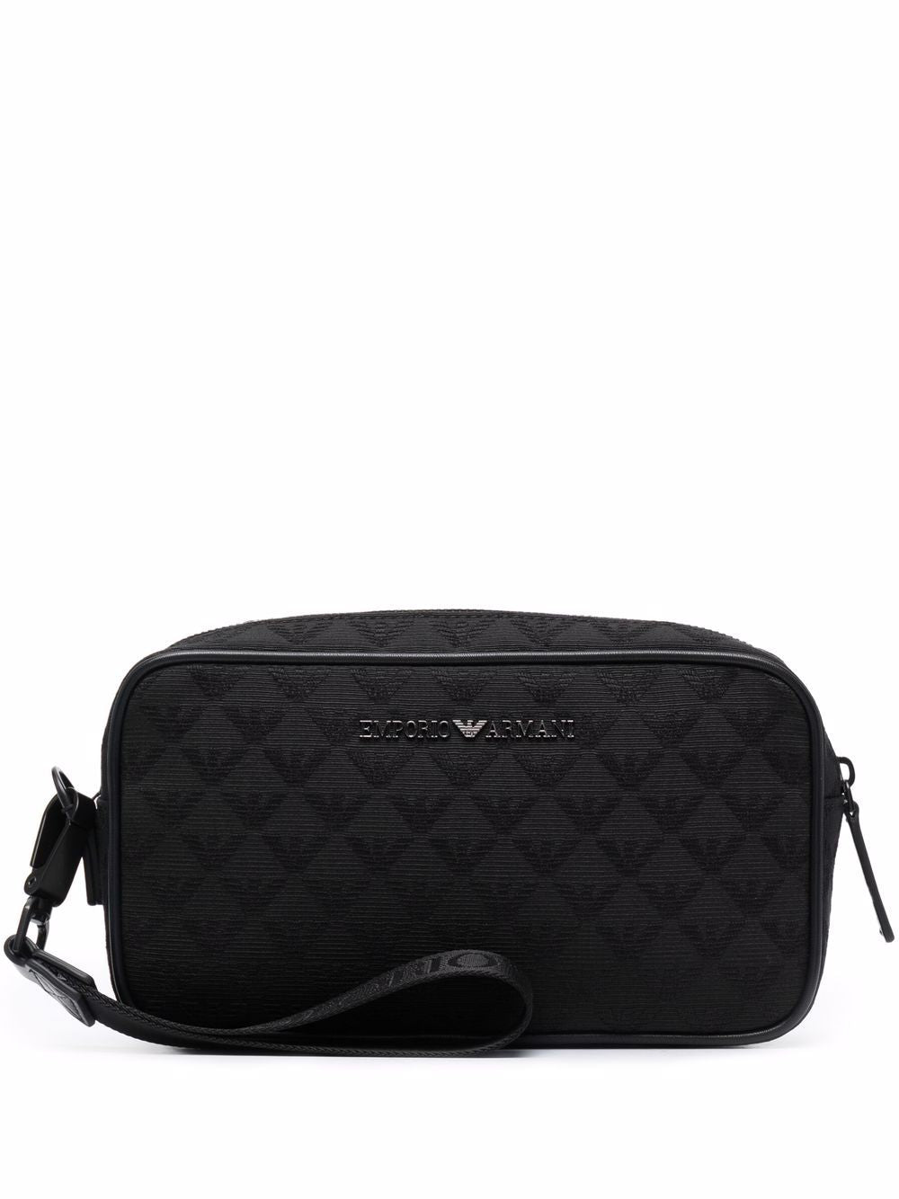 Emporio Armani Logo-Embossed Monogram Quilted Clutch — Black