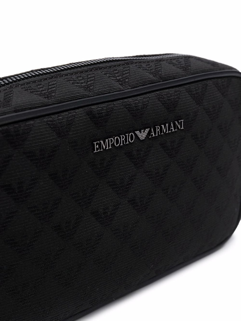 Emporio Armani Logo-Embossed Monogram Quilted Clutch — Black
