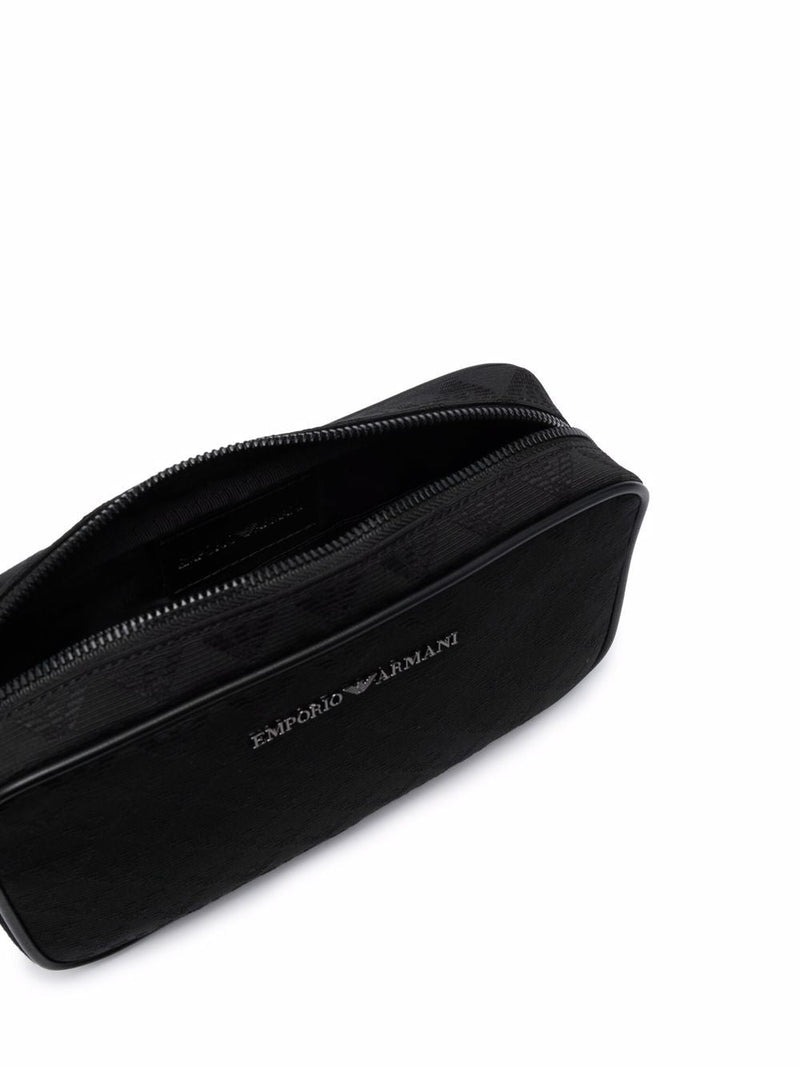 Emporio Armani Logo-Embossed Monogram Quilted Clutch — Black