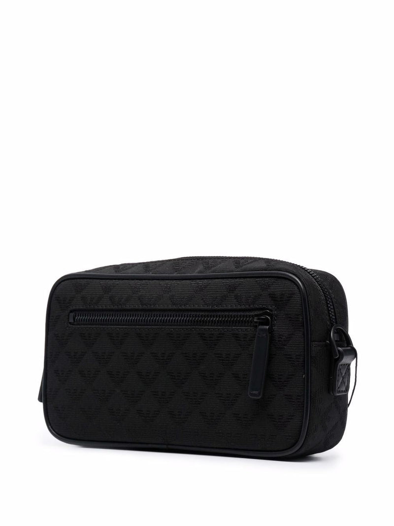 Emporio Armani Logo-Embossed Monogram Quilted Clutch — Black