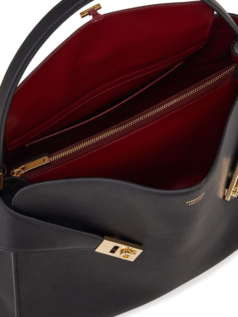 Ferragamo Hug Shoulder Bag — Black Leather