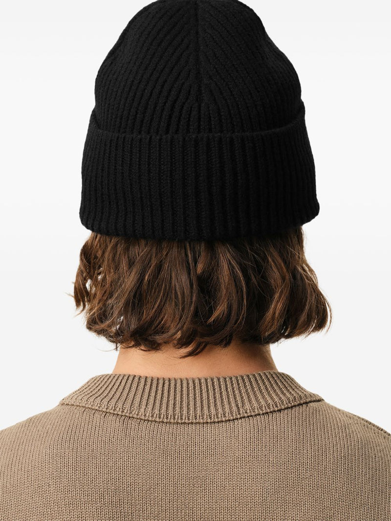 Ami Paris De Coeur Embroidered Wool Beanie — Black Merino Beanies