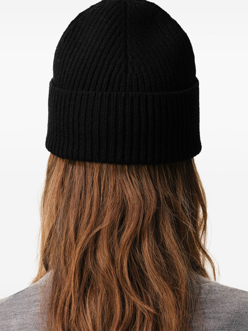 Ami Paris De Coeur Embroidered Wool Beanie — Black Merino Beanies