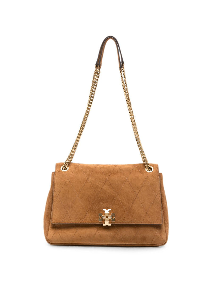 Tory Burch Charlie Shoulder Bag — Caramel Suede Leather