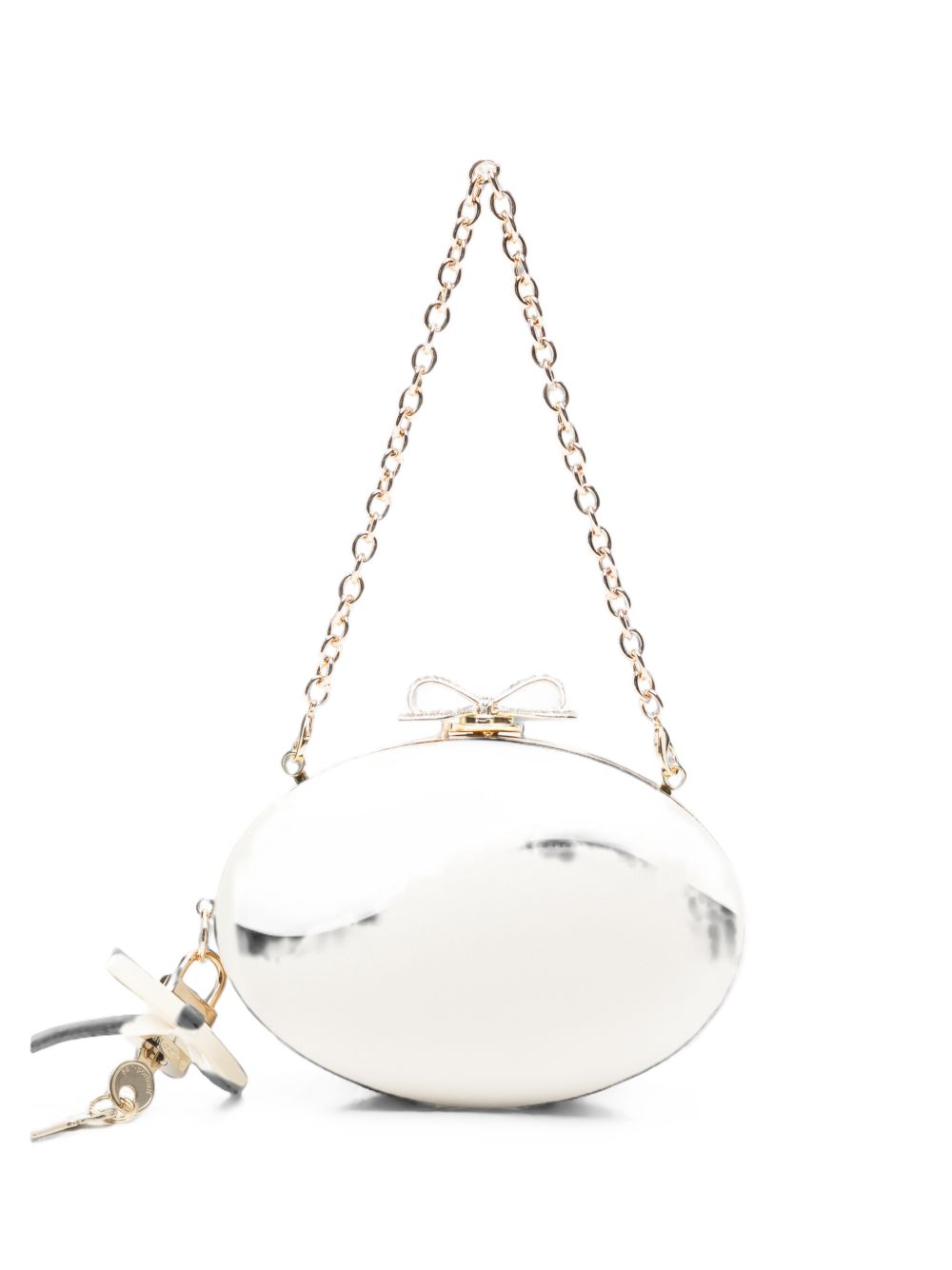 Self-Portrait Polished Metallic Oval Clutch — White