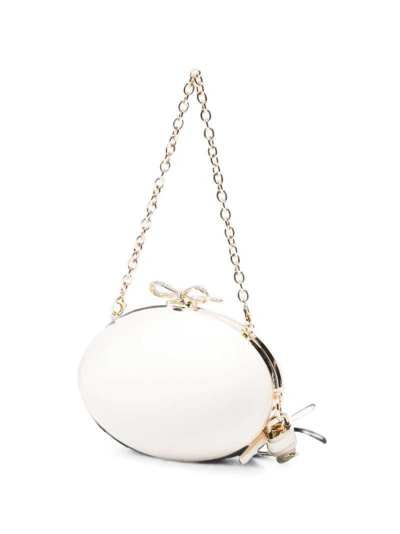 Self-Portrait Polished Metallic Oval Clutch — White