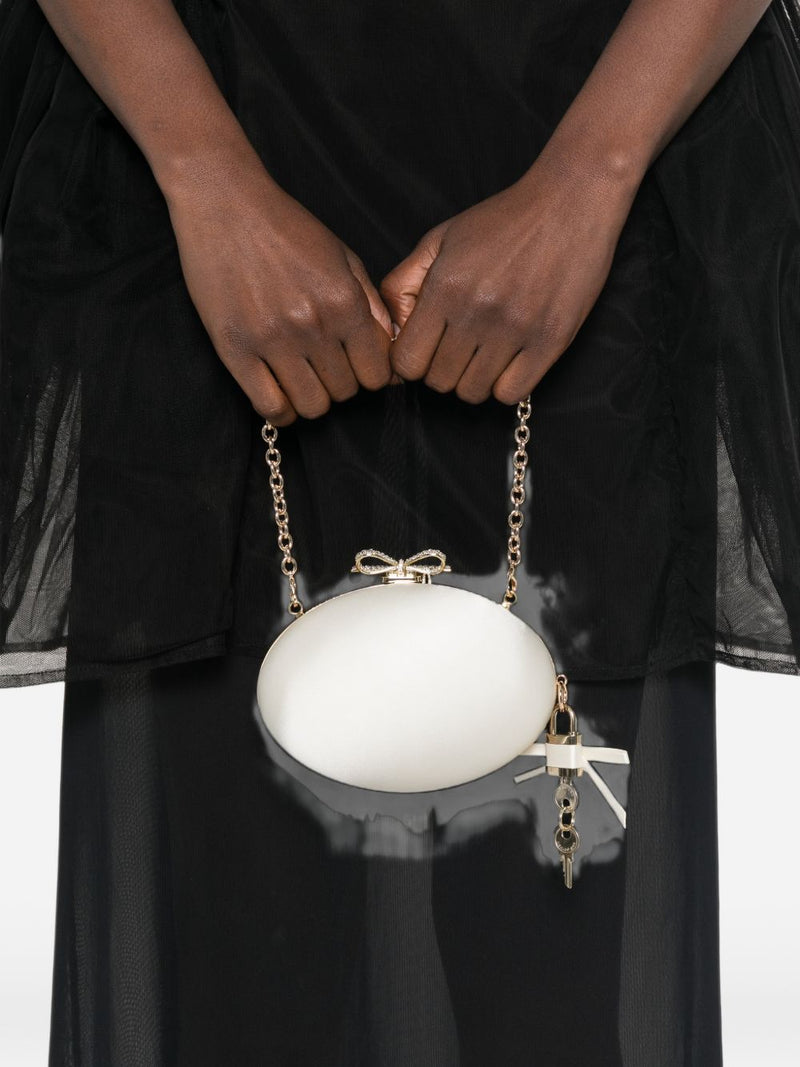 Self-Portrait Polished Metallic Oval Clutch — White